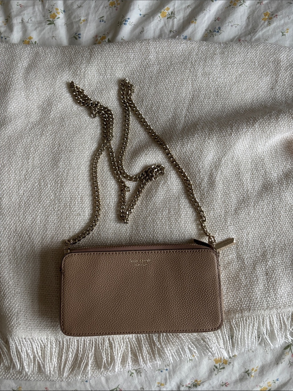 Women's Nude Leather Crossbody Bag with Chain Strap/ Clutch